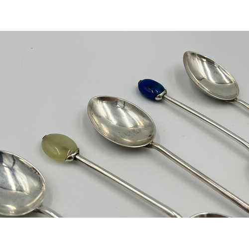 2533 - Six Art Deco Liberty & Co. Ltd. hallmarked Birmingham silver and semi precious stone demitasse spoon... 