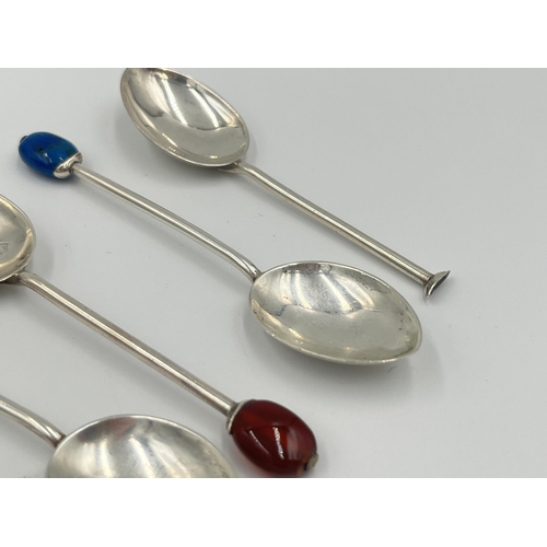 2533 - Six Art Deco Liberty & Co. Ltd. hallmarked Birmingham silver and semi precious stone demitasse spoon... 