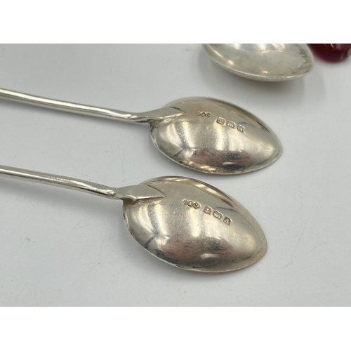 2533 - Six Art Deco Liberty & Co. Ltd. hallmarked Birmingham silver and semi precious stone demitasse spoon... 