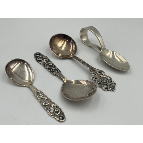 2535 - Four silver medicine spoons, one hallmarked Birmingham - approx. gross weight 32g and three .830 con... 