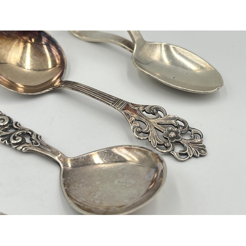 2535 - Four silver medicine spoons, one hallmarked Birmingham - approx. gross weight 32g and three .830 con... 