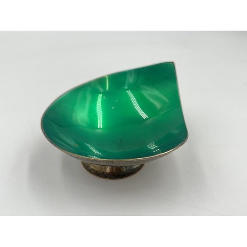 2548 - A mid 20th century Meka Danish white metal and green enamel footed pedestal dish - approx. gross wei... 