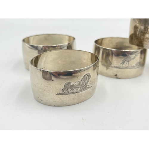 2552 - Six Indian white metal napkin rings with etched scenes to outer - approx. gross weight 126g