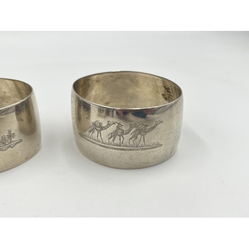 2552 - Six Indian white metal napkin rings with etched scenes to outer - approx. gross weight 126g