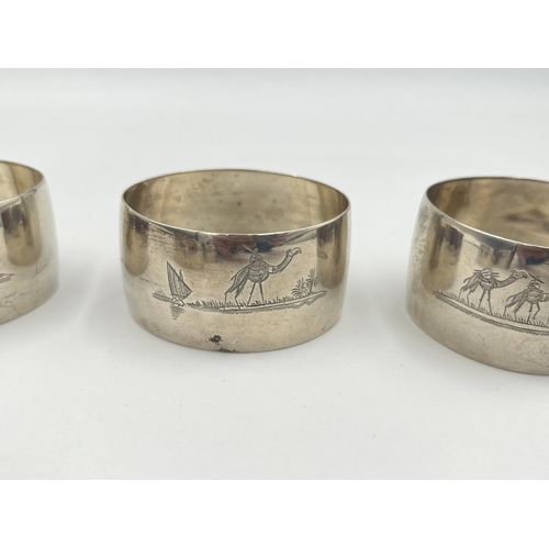 2552 - Six Indian white metal napkin rings with etched scenes to outer - approx. gross weight 126g