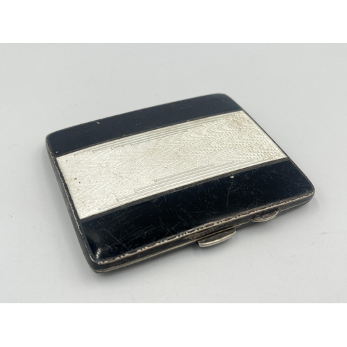 2555 - An Art Deco Joseph Gloster Ltd. white metal and enamel cigarette case - approx. gross weight 110g