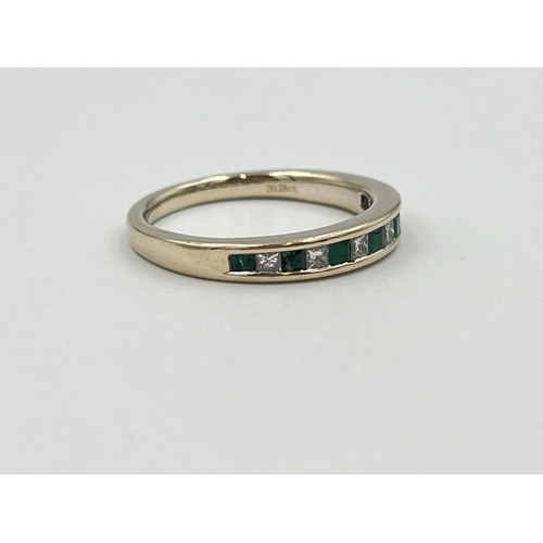 2039A - An 18ct gold emerald and 0.28ct diamond ring, size Q½ - approx. gross weight 4.3g