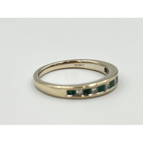 2039A - An 18ct gold emerald and 0.28ct diamond ring, size Q½ - approx. gross weight 4.3g