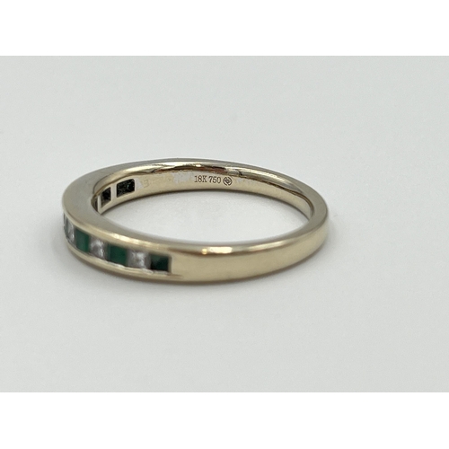 2039A - An 18ct gold emerald and 0.28ct diamond ring, size Q½ - approx. gross weight 4.3g