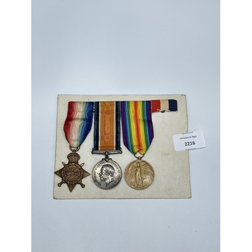 2216 - A WWI South African medal trio awarded to Spr. F. Desbery. S.A.C.S. C.R.E.