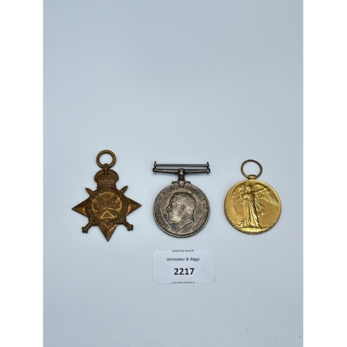 2217 - A WWI medal trio presented to Pte. R.A.A. Preller. 1st M.B. Scouts.