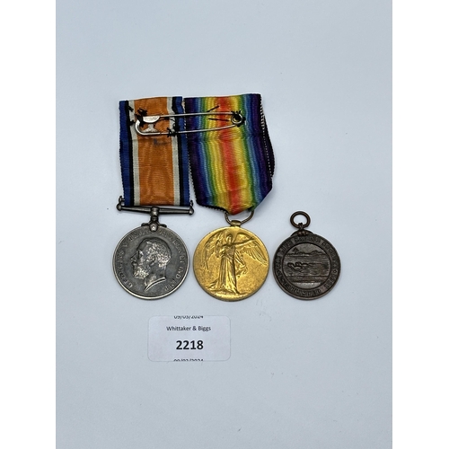 2218 - A medial trio presented to 318002. Sgt. E.H. Lennard. Rif. Brig., one bronze Royal Life Saving Socie... 