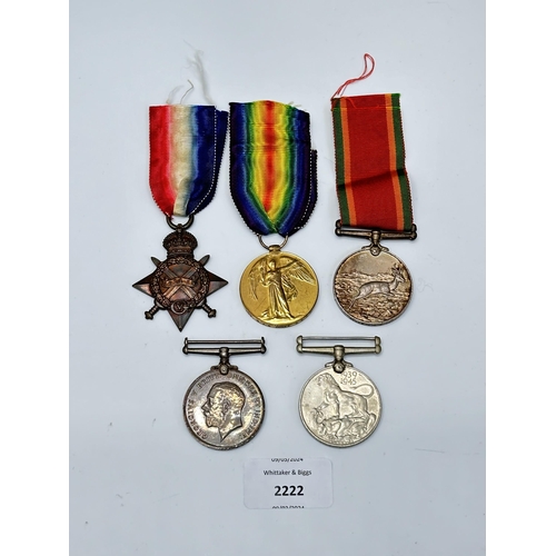 2222 - Two medal sets presented to 13825 Dvr. H.J.R Jones S.A.S.C., one WWI pair and one WWII trio