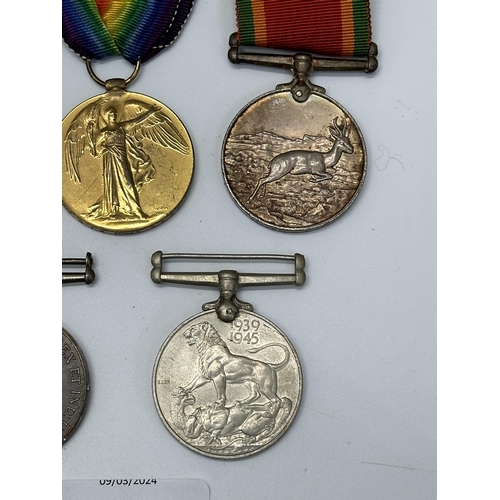 2222 - Two medal sets presented to 13825 Dvr. H.J.R Jones S.A.S.C., one WWI pair and one WWII trio