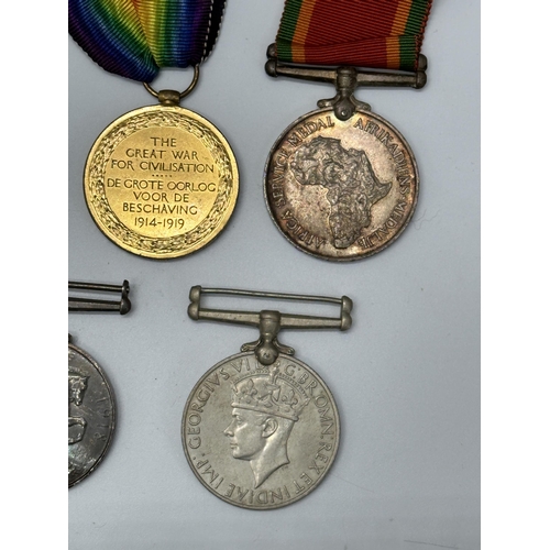 2222 - Two medal sets presented to 13825 Dvr. H.J.R Jones S.A.S.C., one WWI pair and one WWII trio