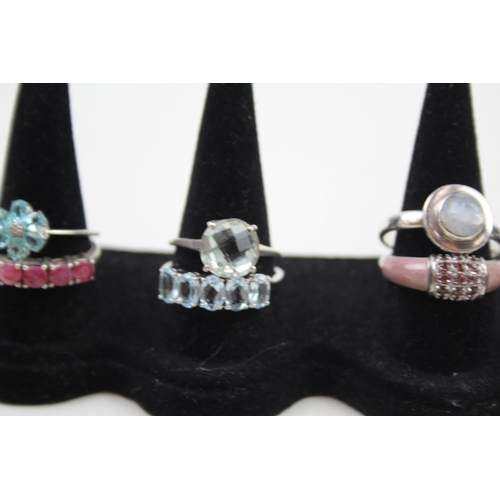 2001 - A collection of silver gemstone set rings - approx. gross weight 25g