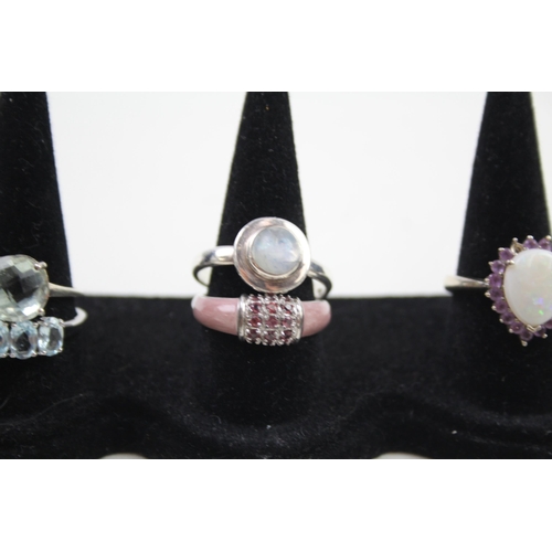 2001 - A collection of silver gemstone set rings - approx. gross weight 25g