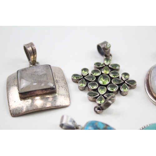 2015 - Six silver gemstone set pendants - approx. gross weight 73g