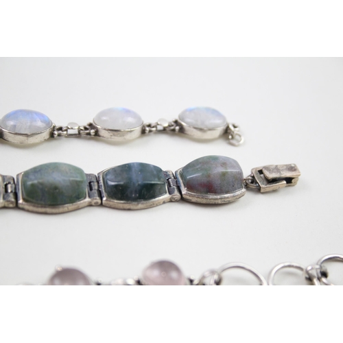 2019 - Three silver gemstone set bracelets - approx. gross weight 96g