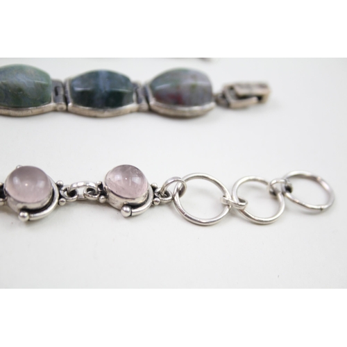 2019 - Three silver gemstone set bracelets - approx. gross weight 96g