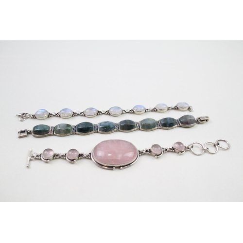 2019 - Three silver gemstone set bracelets - approx. gross weight 96g