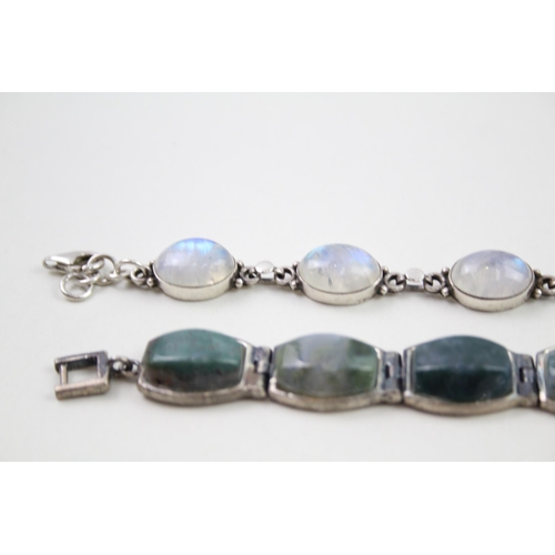 2019 - Three silver gemstone set bracelets - approx. gross weight 96g