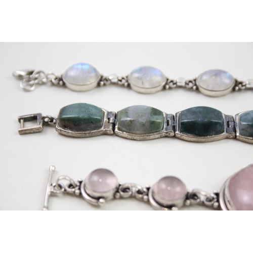 2019 - Three silver gemstone set bracelets - approx. gross weight 96g