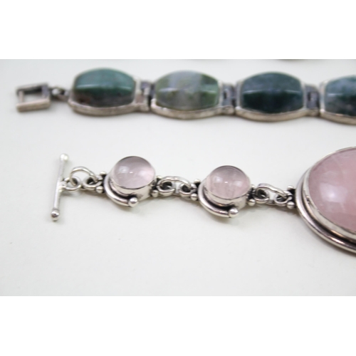 2019 - Three silver gemstone set bracelets - approx. gross weight 96g