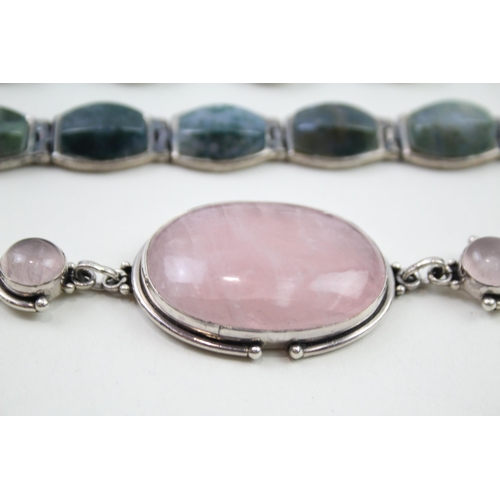 2019 - Three silver gemstone set bracelets - approx. gross weight 96g