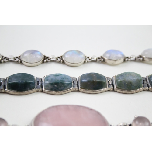 2019 - Three silver gemstone set bracelets - approx. gross weight 96g