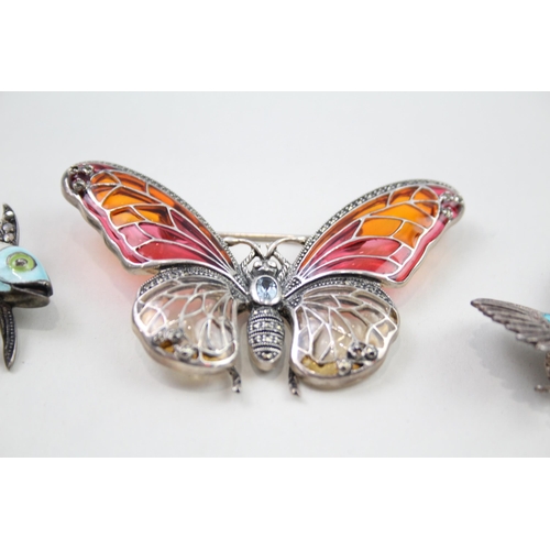 2029 - Three silver animal design brooches, one plique-à-jour and two enamel - approx. gross weight 35g