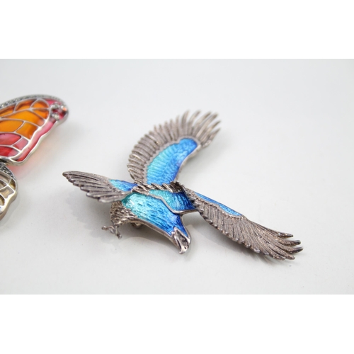 2029 - Three silver animal design brooches, one plique-à-jour and two enamel - approx. gross weight 35g