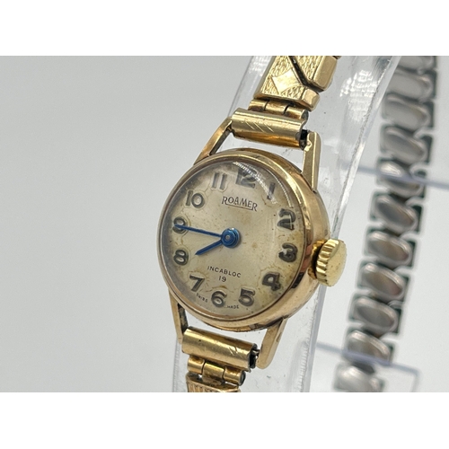 2102 - A Roamer mechanical lady's wristwatch with hallmarked 9ct gold case - approx. gross weight 13.59g