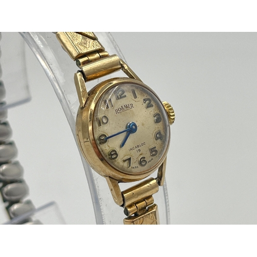 2102 - A Roamer mechanical lady's wristwatch with hallmarked 9ct gold case - approx. gross weight 13.59g