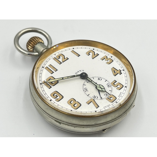 2104 - An early 20th century Goliath open face hand wind pocket watch with hallmarked Birmingham silver and... 