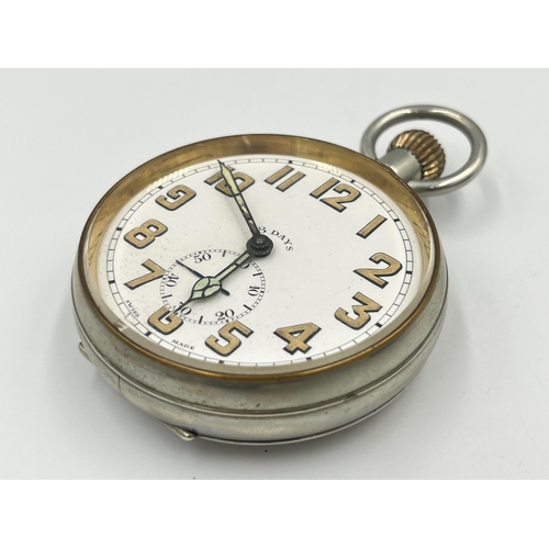 2104 - An early 20th century Goliath open face hand wind pocket watch with hallmarked Birmingham silver and... 