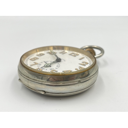 2104 - An early 20th century Goliath open face hand wind pocket watch with hallmarked Birmingham silver and... 