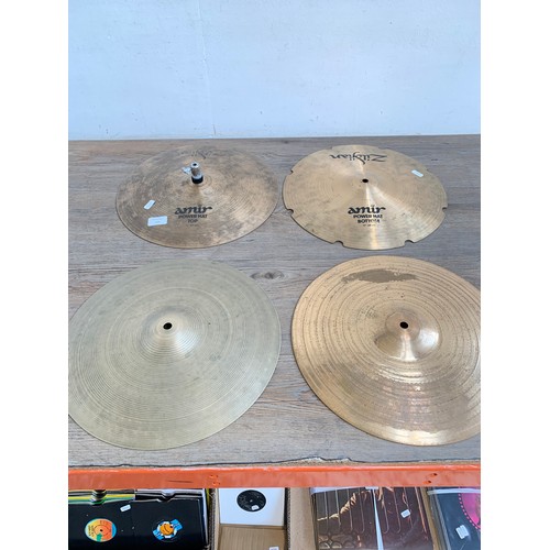 Two sets of hihat cymbals to include 14" Zildjian Amir power hihats together with 14" Zildjian Ave