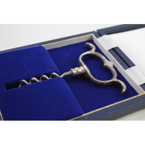 2128 - A boxed John Campbell & Son hallmarked London sterling silver topped corkscrew with certificate - ap... 