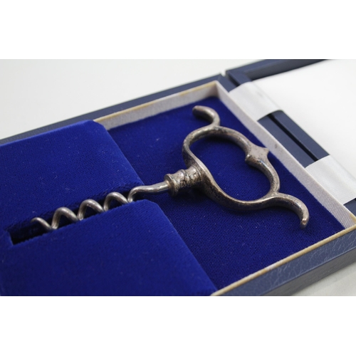 2128 - A boxed John Campbell & Son hallmarked London sterling silver topped corkscrew with certificate - ap... 