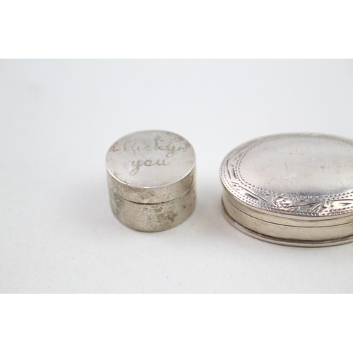 2150 - Three vintage hallmarked .925 sterling silver pill boxes, one 'lucky you' pill box containing two ha... 