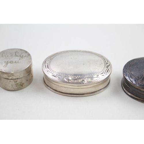 2150 - Three vintage hallmarked .925 sterling silver pill boxes, one 'lucky you' pill box containing two ha... 