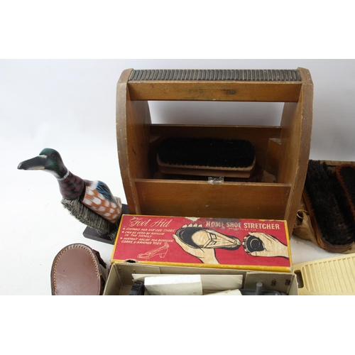 498 - A collection of early/mid 20th century vanity items to include boxed Foot Aid home shoe stretcher, c... 