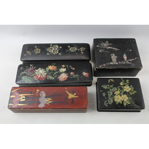 520 - Five early 20th century papier-mâché and Japan lacquer boxes