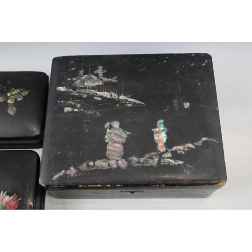 520 - Five early 20th century papier-mâché and Japan lacquer boxes