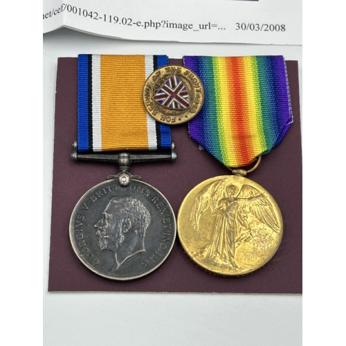 2234 - A WWI British medal pair and Service At The Front Badge presented to 9986 Pte. F. Speight 3-Can. Inf... 