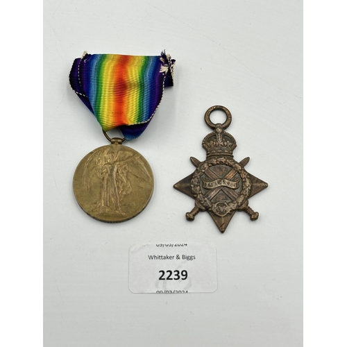 2239 - Two WWI medals, one British 1914-15 Star presented to 19527 Pte. J.R. Whaley W. York. R.  and one So... 