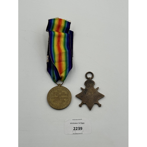 2239 - Two WWI medals, one British 1914-15 Star presented to 19527 Pte. J.R. Whaley W. York. R.  and one So... 