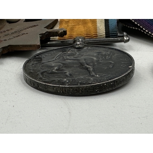 2336 - A WWI British medal trio on mount presented to 12987 L.Cpl. P. Bebbington S.Lan.R.