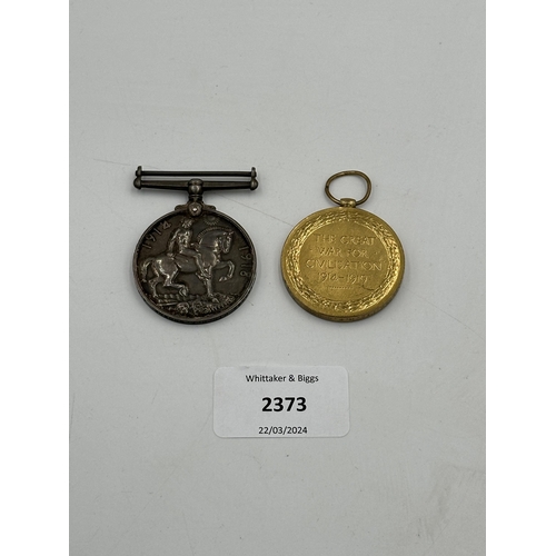 2373 - A WWI British medal pair presented to T4-158945 Pte. H.F. Browne A.S.C.